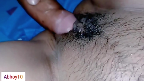 A hot amateur student 18+ gets her hairy pussy fucked hard on the bed