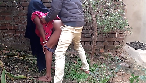 Hot brunette in outdoor clothes gets hot and dirty