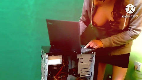 Indian brunette milf playing with her computer keyboard