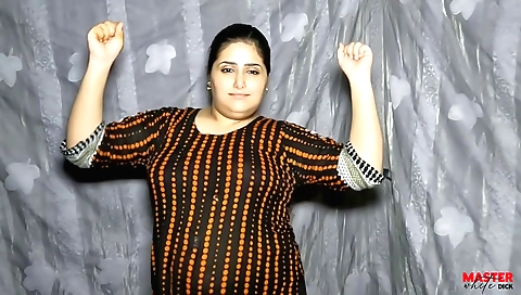 Indian brunette takes off her white dress for a final dance