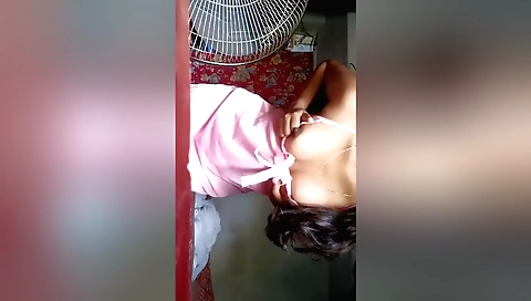 Indian beauty with bra and braided hair in a solo video