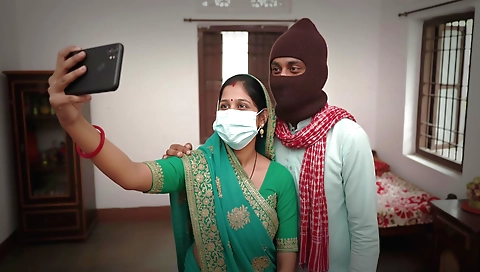 Indian girlfriend has two men fucking in threesome