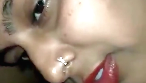 Indian babe with pink t-shirt is taking his dick into her body