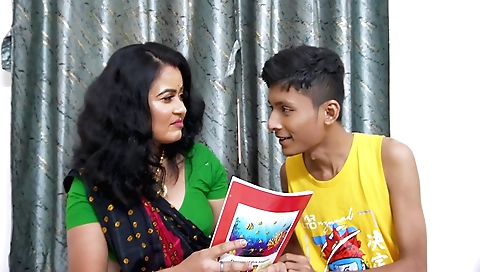 Big-ass brunette seduces her young stepson in this vid