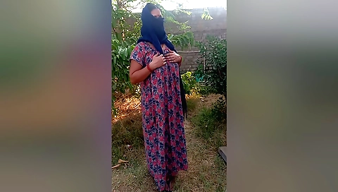 Indian milf in the jungle naked with her big boobs