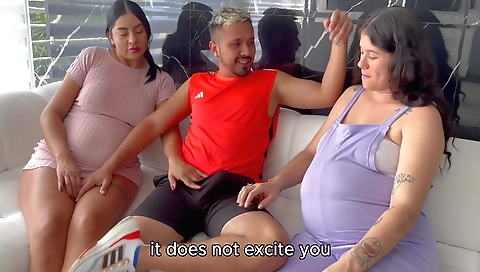 Busty brunette is going to have a creampie threesome