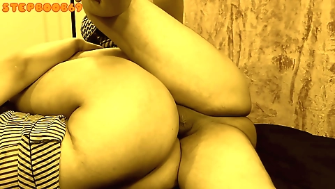 Brunette milf is folding laundry when she is caught