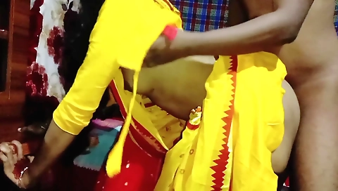 Hot brunette in her white dress fucked hard by hubby